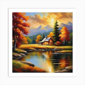 Cabin By The River Art Print