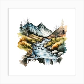 Watercolor Of A Mountain Stream 2 Art Print