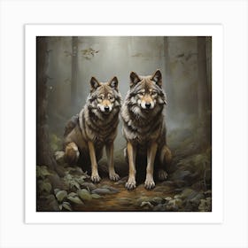 Two Wolves In The Forest Art Print