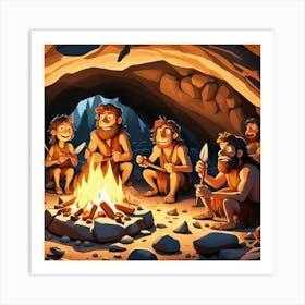 Cavemen In The Cave Art Print