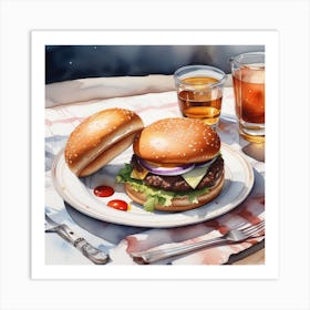 Hamburger On A Plate 199 Art Print