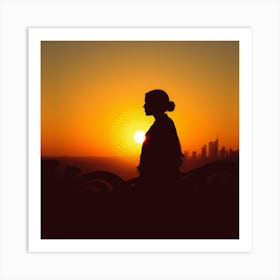 Silhouette Of A Woman At Sunset 1 Art Print