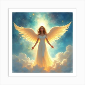 Angelic Figure With Watercolor Celestial Glow, Bright And Serene 1 Art Print