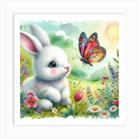 Bunny And Butterfly Art Print