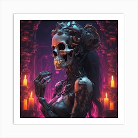 A Halloween Princess Kissing A Skull Neon Ambiance Abstract Black Oil Gear Mecha Detailed Acryl Art Print