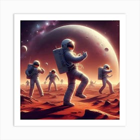 An Astronaut Dance Party On The Surface Of Mars, Digital Illustration Art Print