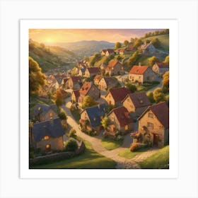 Village At Sunset City art print 3 Art Print