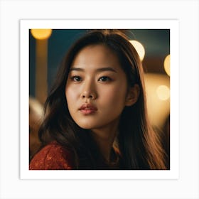 Korean Girl In Red Dress Art Print