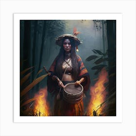 Asian Woman In The Forest 1 Art Print