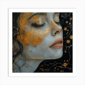 Woman With Gold Paint On Her Face Art Print