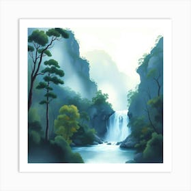 Waterfall In The Mountains Art Print