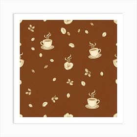 Coffee Cups And Leaves Art Print