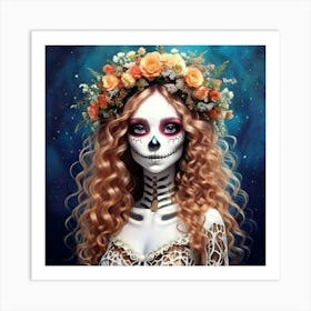 Firefly Whimsical Girl With Floral Skeleton Wreath And Curly Hair 33413 (2) Art Print