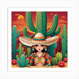 Mexican Girl In Sombrero Art Print