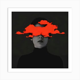 Woman With Red Clouds On Her Face Art Print