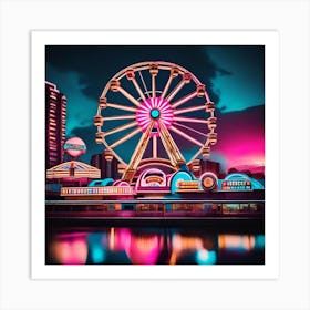 Ferris Wheel At Night Art Print