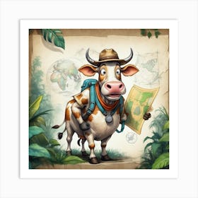 Cow With Map 1 Art Print