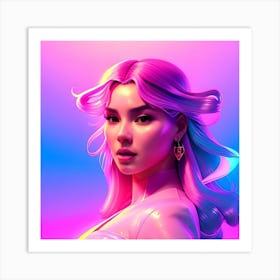 Asian Woman With Pink Hair Art Print