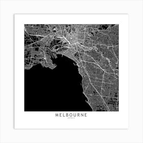 Melbourne Black And White Map Square Art Print