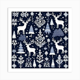 Christmas Deer, A Cozy Winter Pattern Inspired By Nordic Designs Incorporate Traditional Elements Art Print