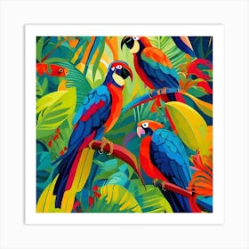 Fauvism Tropical Birds in the Jungle Parrots In The Jungle 2 Art Print