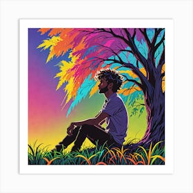 Man Sitting Under A Tree 5 Art Print