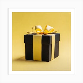 Gift Box On Yellow Background 1 Art Print