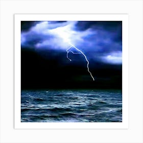 Lightning Over The Ocean Poster