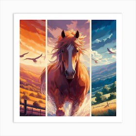 Three Horses In The Countryside Art Print