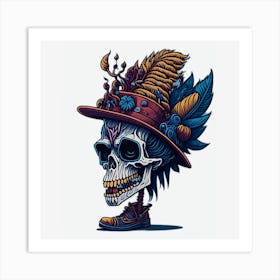 Skull With Feathers Art Print