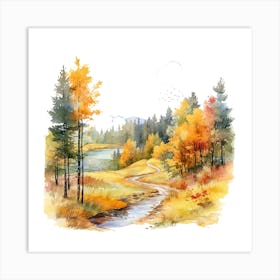 Watercolor Of Autumn Forest 2 Art Print