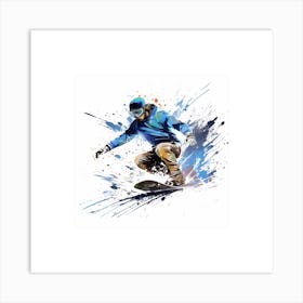 Snowboarder In Blue Sketch Art Print