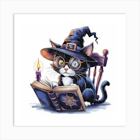 Witch Cat Reading Book Art Print