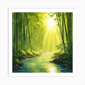 A Stream In A Bamboo Forest At Sun Rise Square Composition 265 Art Print
