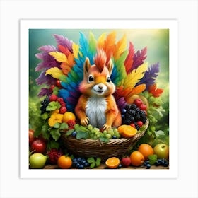 Fantasy Squirrel,Rainbow Feathers #4 Art Print