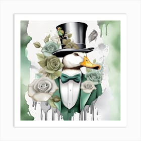 Duck In Top Hat Watercolor Splash Dripping Art Print