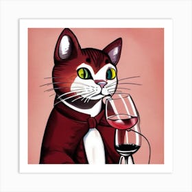 Cat Drinking Wine Art Print