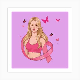 Women Breast Cancer Awareness background with brassiere Calligraphy in Pink Ribbon international symbol for month October suitable for clipart and poster and wall art (3)F Art Print