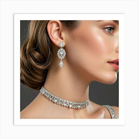 Woman Wearing Diamond Earrings Art Print