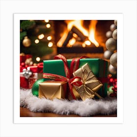 Christmas Presents In Front Of Fireplace 17 Art Print