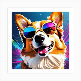 Corgi In Sunglasses 70 Art Print