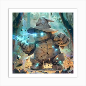 Stone Wizard In The Forest Performing Magic Art Print