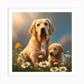 Golden Retriever And Puppy Art Print