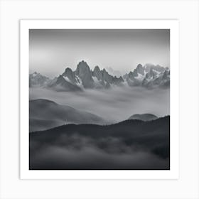 Mountain Range In Fog Art Print