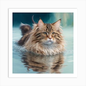 Coon Cat In Water Art Print