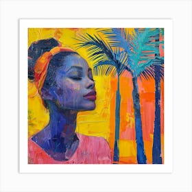 Woman With Palm Trees Art Print