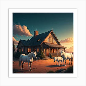 Dream House With White Horses Art Print