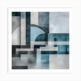 Architectural Reflections - #AbstractArt #GeometricDesign #ModernArt #MinimalistStyle #BlueTones #ArchitecturalInspiration #ContemporaryArt #CleanLines #TexturedCanvas #FyArt Art Print