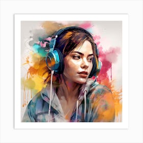 Woman Listening To Music Art Print