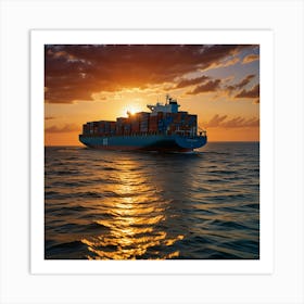 Container Ship At Sunset 5 Art Print